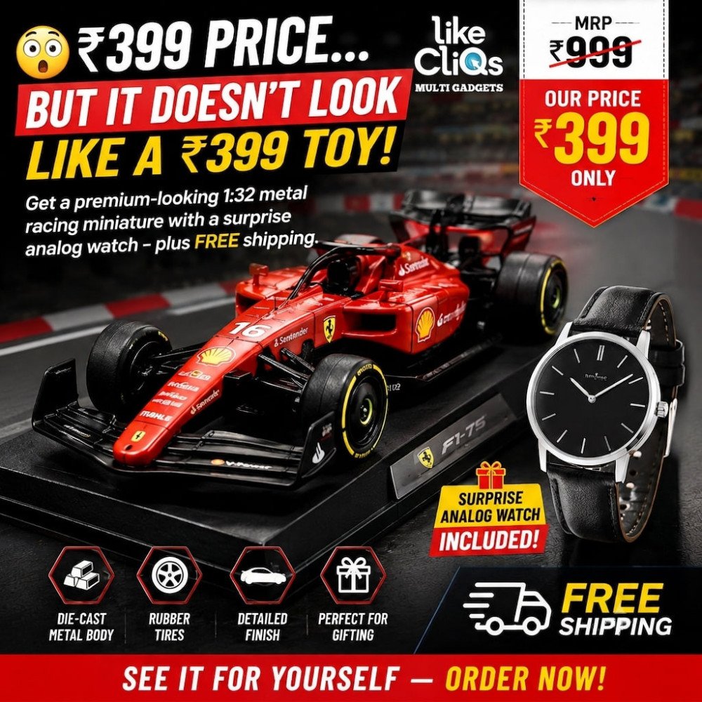 Premium 1:32 F1 Red Metal Miniature Racing Cars + FREE Surprise Analog Watch