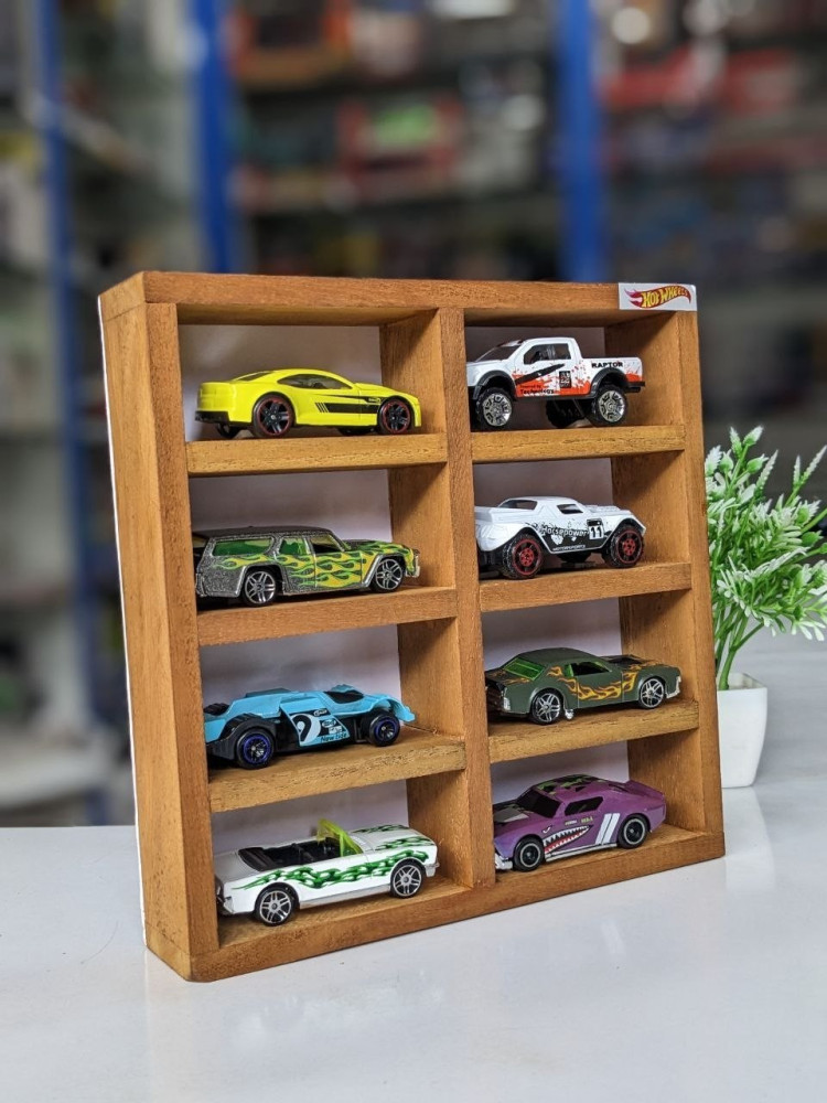 Ultimate Collector's Deal: Premium Wooden Stand + 8 Metal Miniature Cars