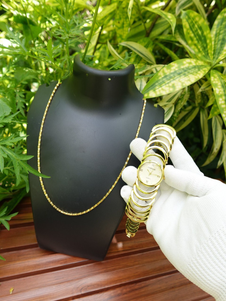 Special Combo Offer: Gold Chain Watch & Matching Chain for Girls - Just 249