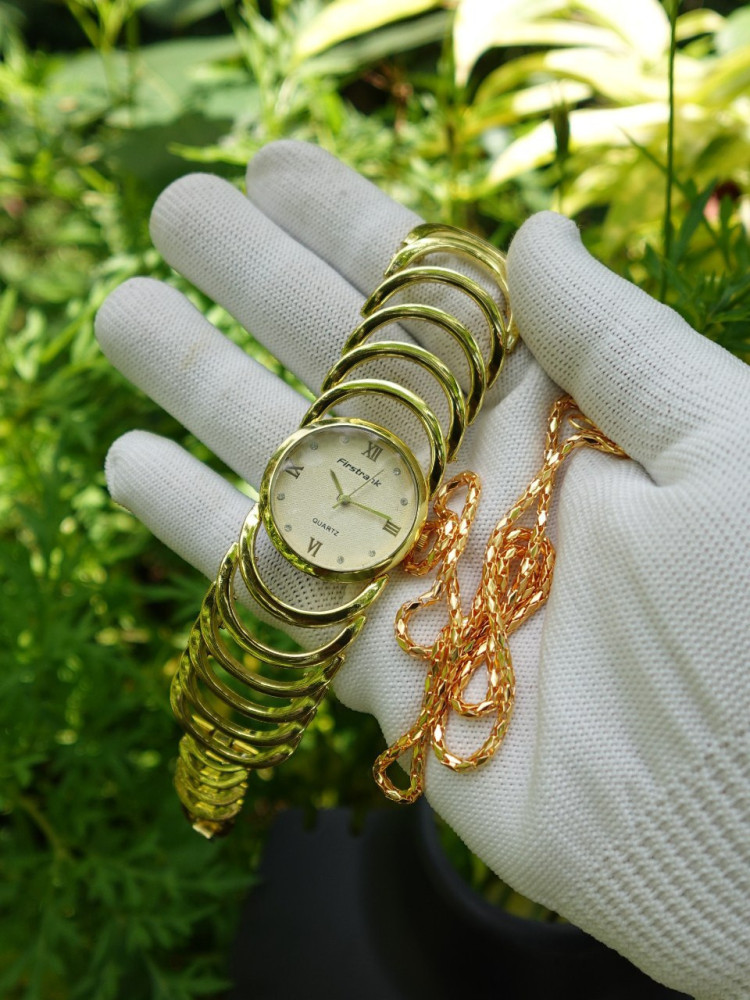 Special Combo Offer: Gold Chain Watch & Matching Chain for Girls - Just 249