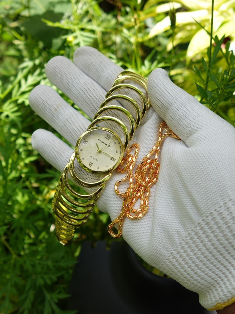 Special Combo Offer: Gold Chain Watch & Matching Chain for Girls - Just 249