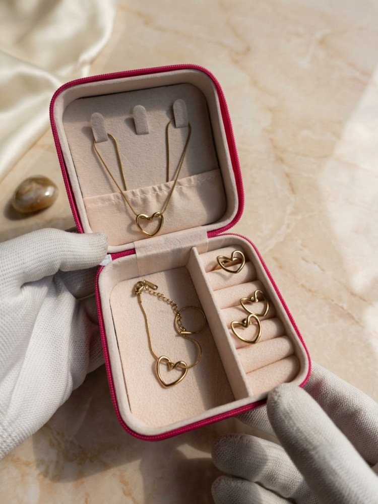 Elegant Gold Heart Anti-Tarnish Jewellery Combo Set + FREE Surprise Watch