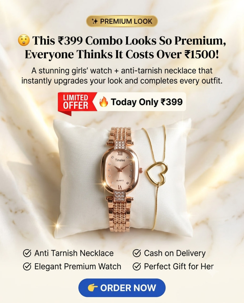 Ultimate Luxury Combo: Premium Timelee Watch & Anti-Tarnish Heart Necklace Set