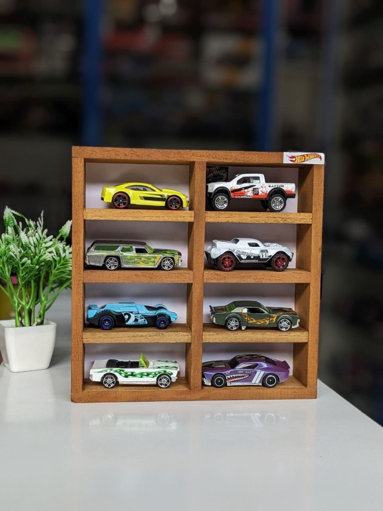 Ultimate Collector's Deal: Premium Wooden Stand + 8 Metal Miniature Cars