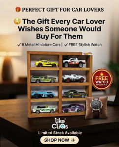 Ultimate Collector's Deal: Premium Wooden Stand + 8 Metal Miniature Cars