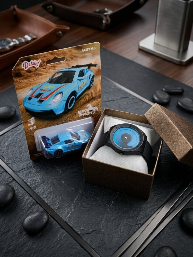 Ultimate Mystery Combo: Unique Concept Analog Watch + Premium 1:64 Porsche Miniature Car