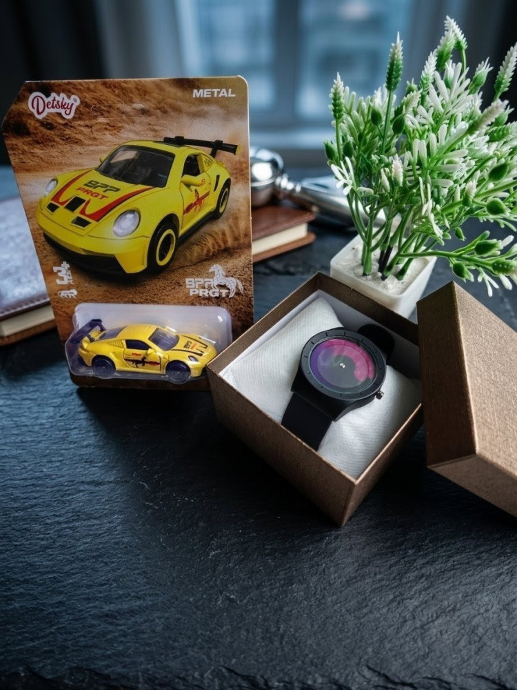 Ultimate Mystery Combo: Unique Concept Analog Watch + Premium 1:64 Porsche Miniature Car