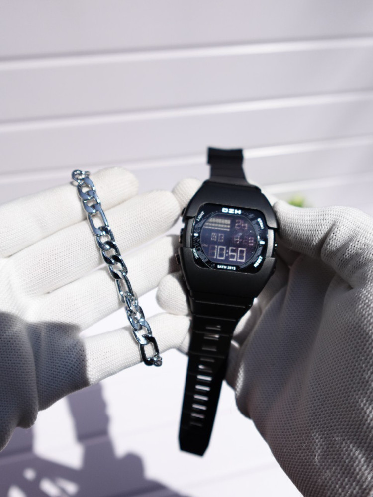 Unique Digital Watch & Gents Chain Bracelet Combo