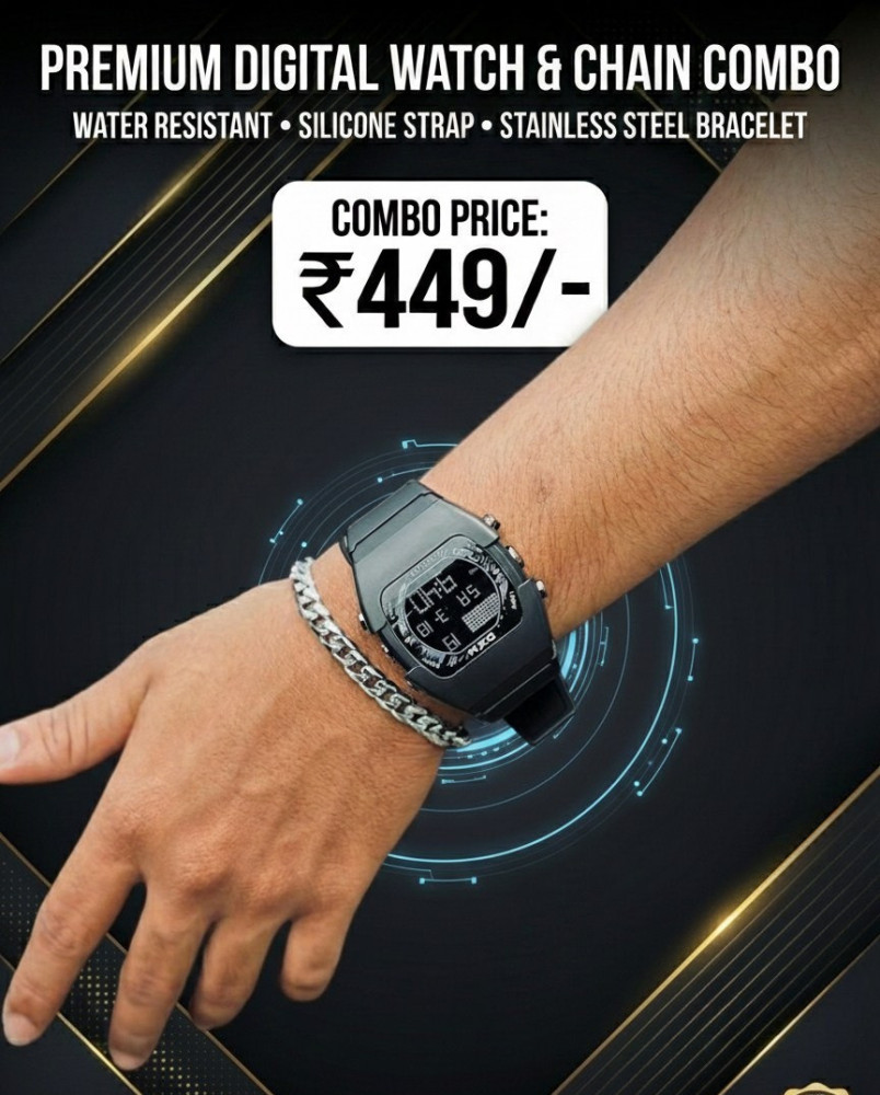 Unique Digital Watch & Gents Chain Bracelet Combo