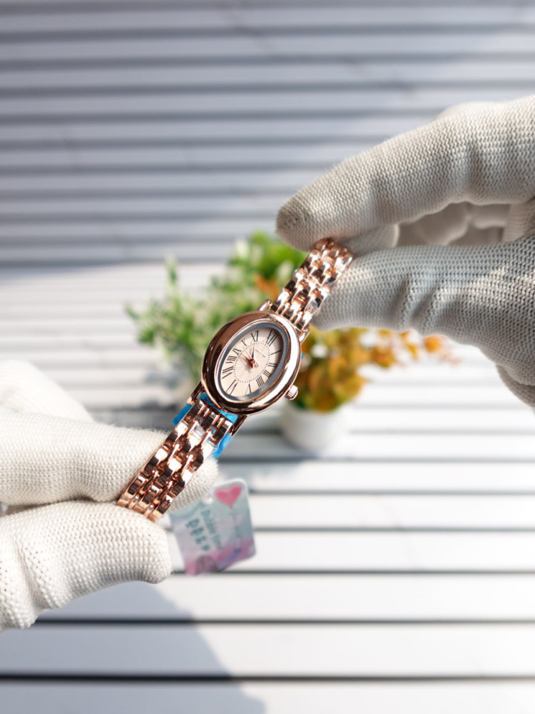 Rose Gold Charm: Bubble Time Oval Watch & Anti-Tarnish Necklace Combo