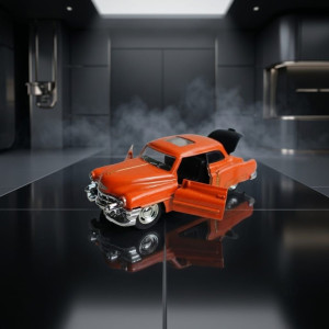 Classic Vintage Luxury: 1:36 Scale Cadillac Diecast Miniature Car Retro Sunset Orange