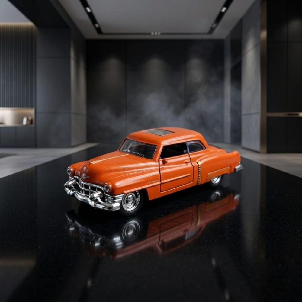 Classic Vintage Luxury: 1:36 Scale Cadillac Diecast Miniature Car Retro Sunset Orange