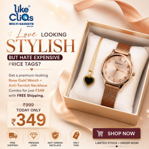 Elegant Rose Gold Watch & Anti-Tarnish Necklace Combo Set