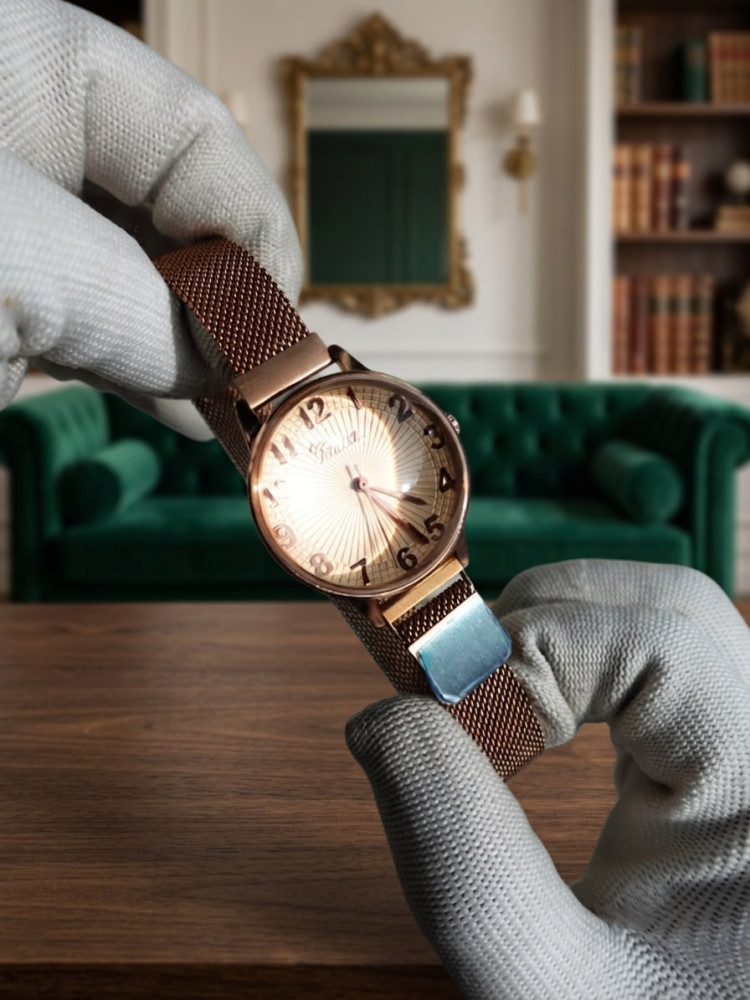 Elegant Rose Gold Watch & Anti-Tarnish Necklace Combo Set