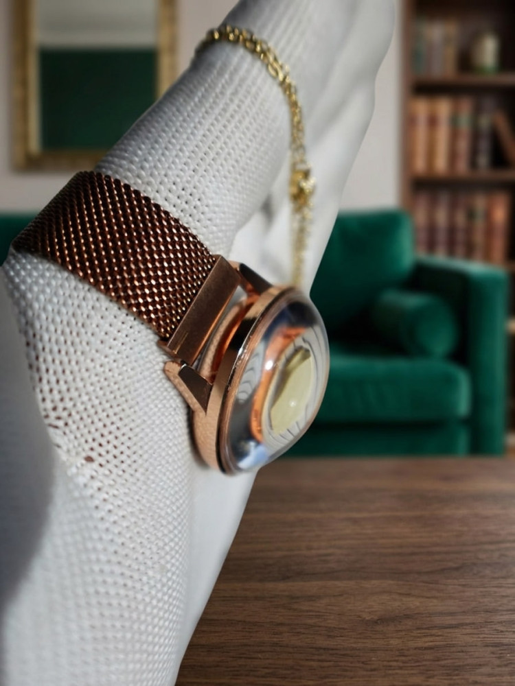 Elegant Rose Gold Watch & Anti-Tarnish Necklace Combo Set