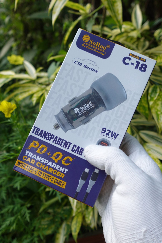 SoRoo 92W PD+QC Transparent Car Charger - With Type-C Cable and Free Miniature Car