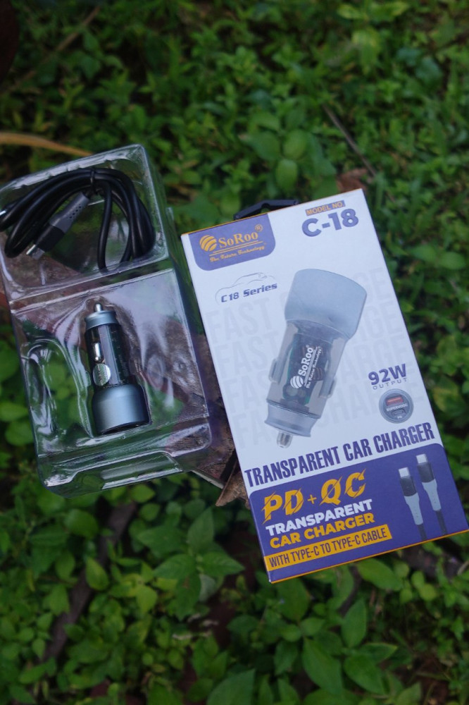 SoRoo 92W PD+QC Transparent Car Charger - With Type-C Cable and Free Miniature Car
