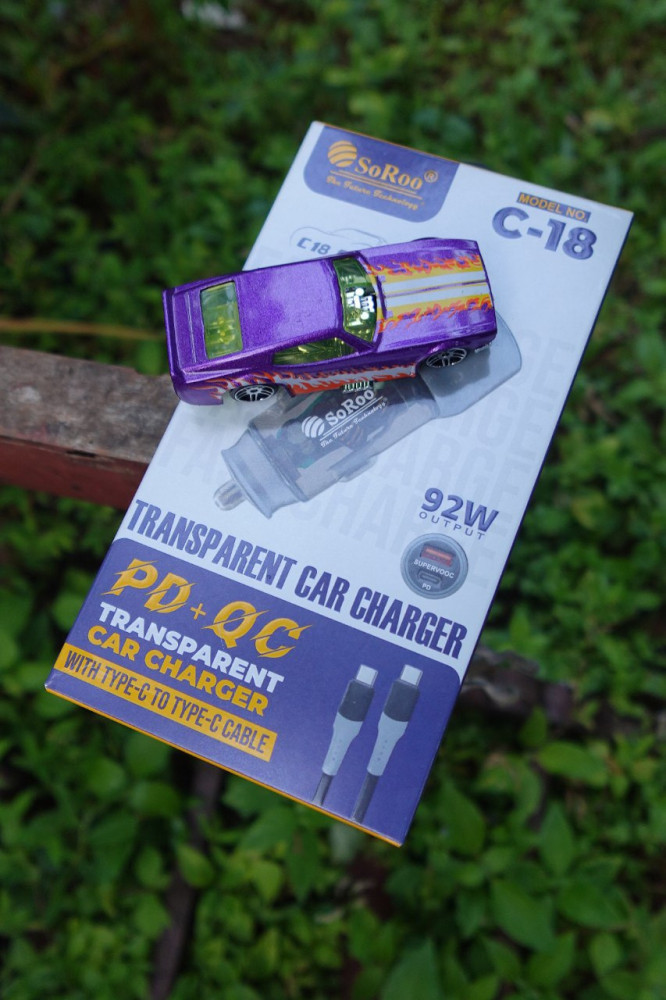 SoRoo 92W PD+QC Transparent Car Charger - With Type-C Cable and Free Miniature Car