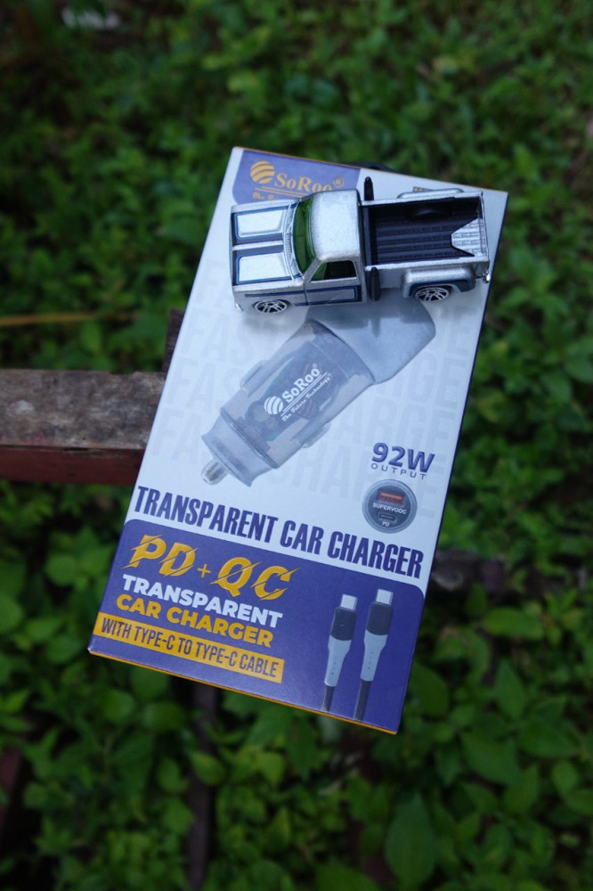 SoRoo 92W PD+QC Transparent Car Charger - With Type-C Cable and Free Miniature Car