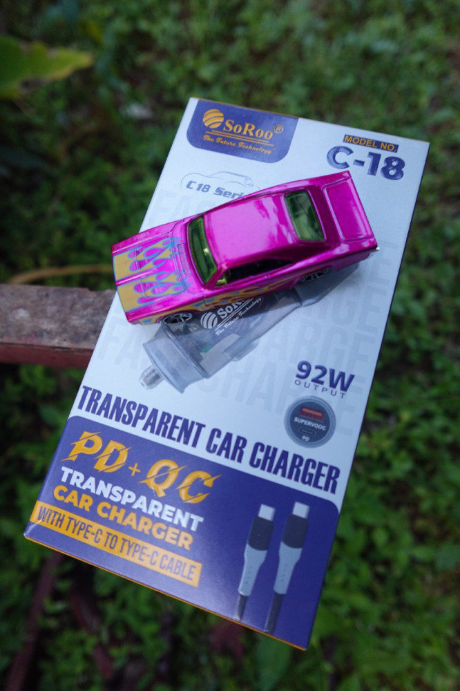 SoRoo 92W PD+QC Transparent Car Charger - With Type-C Cable and Free Miniature Car