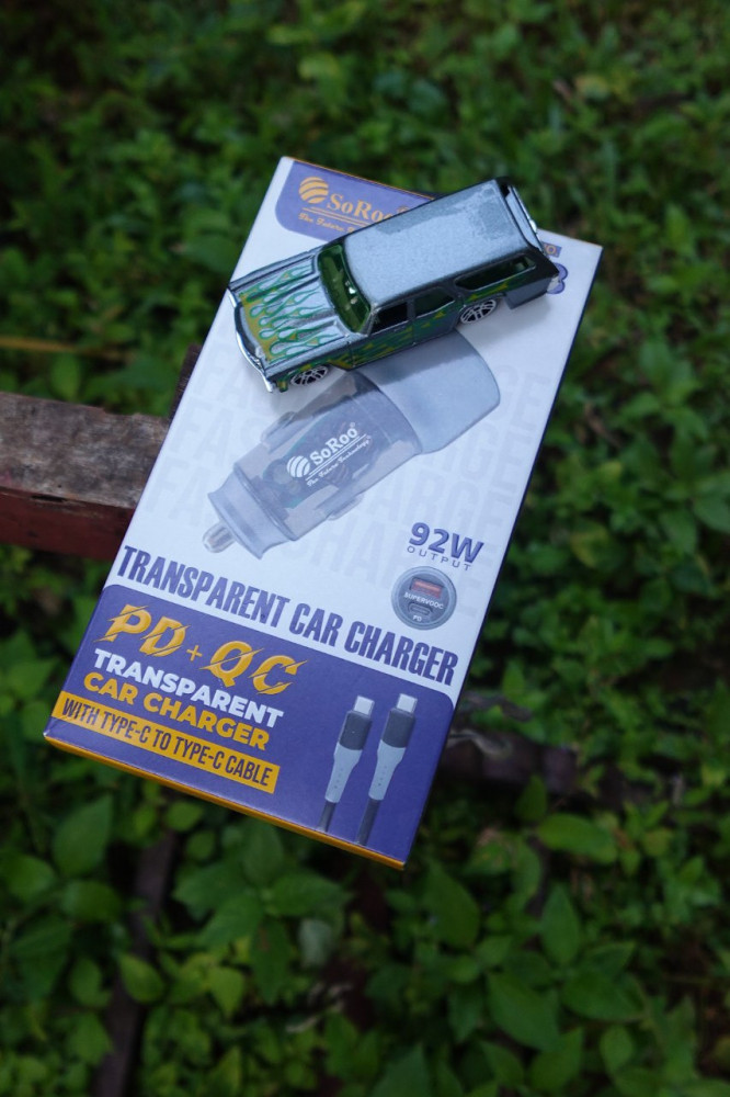 SoRoo 92W PD+QC Transparent Car Charger - With Type-C Cable and Free Miniature Car