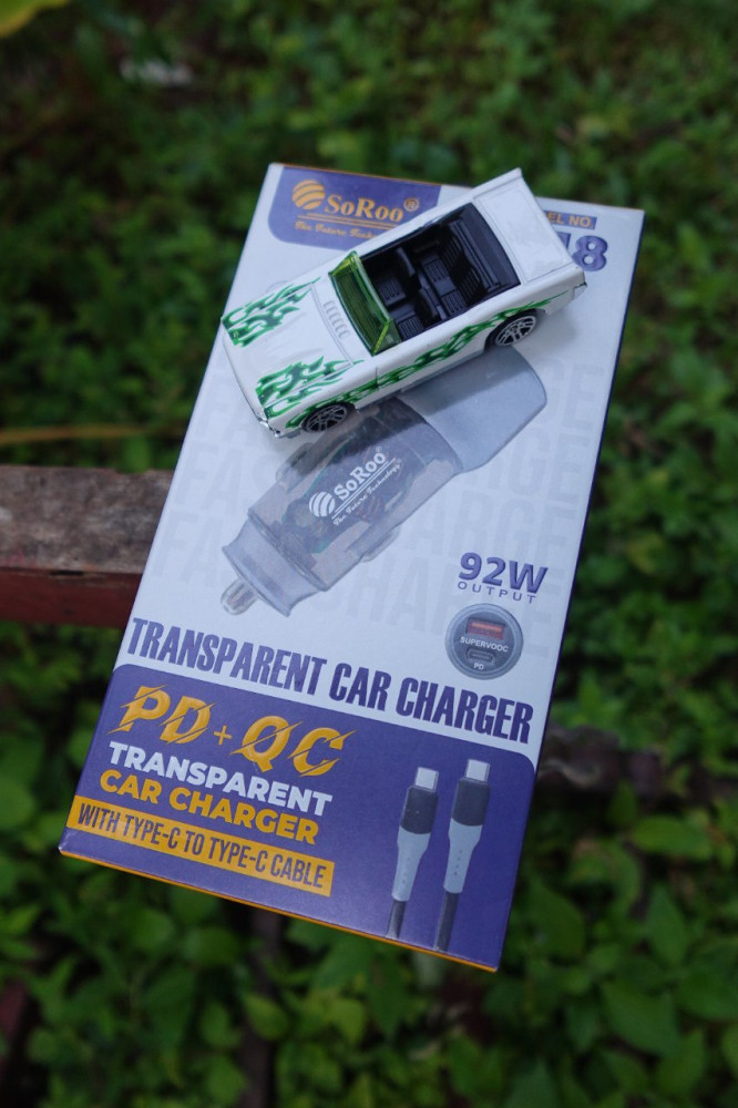 SoRoo 92W PD+QC Transparent Car Charger - With Type-C Cable and Free Miniature Car