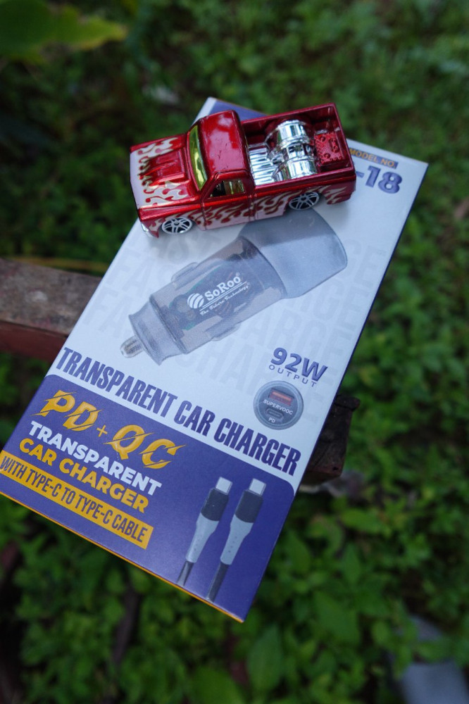 SoRoo 92W PD+QC Transparent Car Charger - With Type-C Cable and Free Miniature Car
